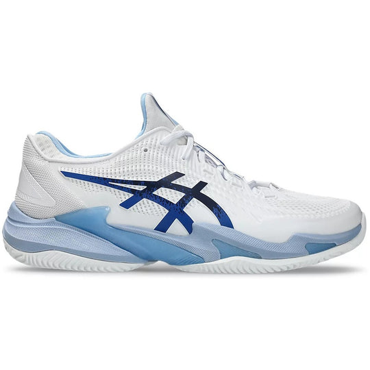 1041A521-967 Asics Men's Court FF 3 Novak Clay Tennis Shoes (White/Tuna Blue)