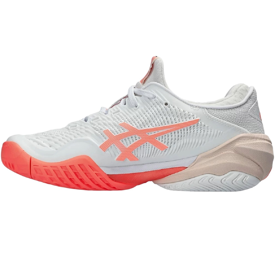 1042A220-103 Asics Women's Court FF 3 Tennis Shoes (White/Sun Coral)