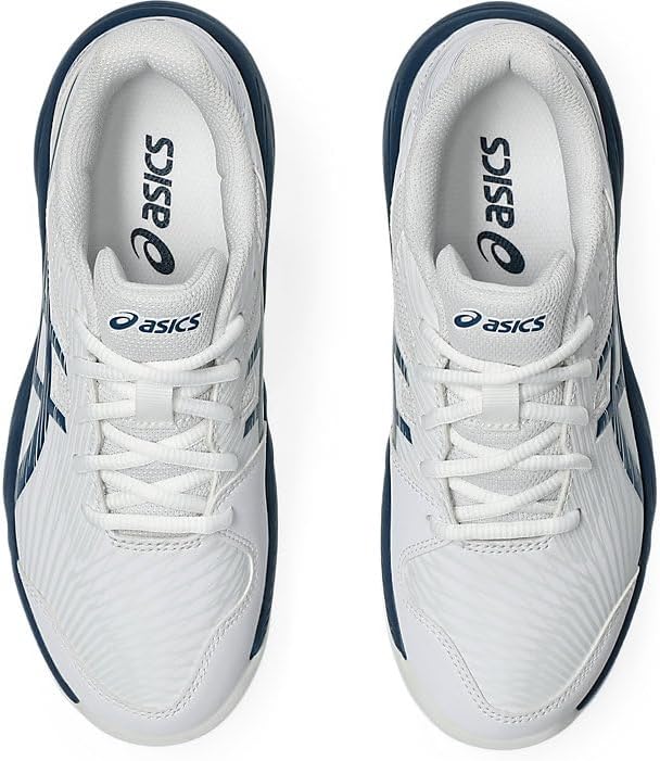 1044A052-104 Asics Juniors Gel-Game 9 GS Tennis Shoes (White/Mako Blue)