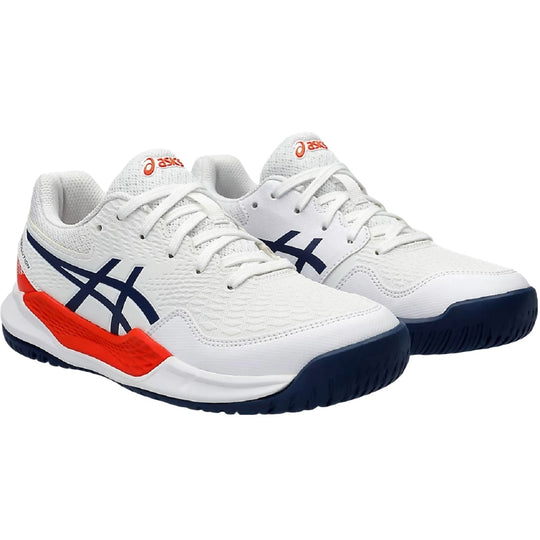 1044A067-103 Asics Juniors Gel Resolution 9 GS Tennis Shoes (White/Blue Expanse)