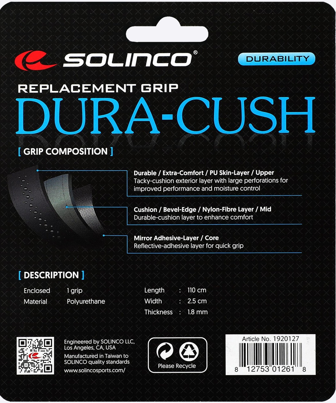 1920127 Solinco Dura-Cush Replacement Grip (Black)