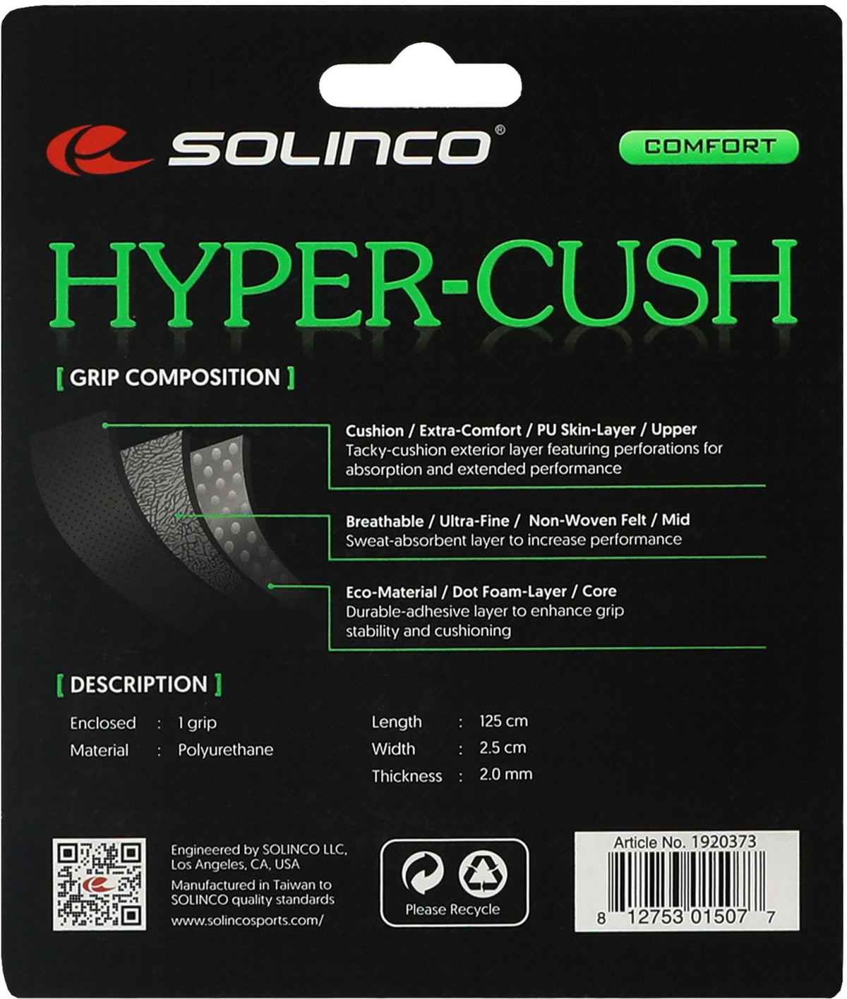 1920373 Solinco Hyper-Cush Replacement Grip (Black)