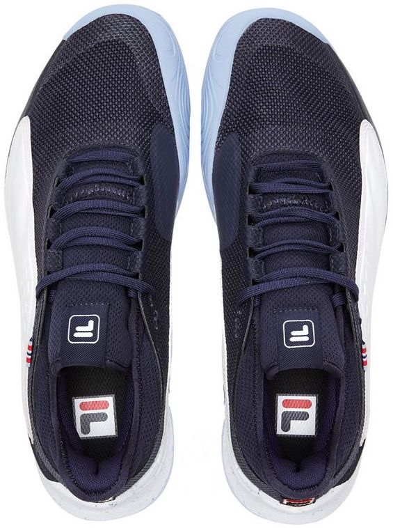 1TM01999-147 Fila Men's Mondo Forza Tennis Shoes (White/Fila Navy/Powder Blue)