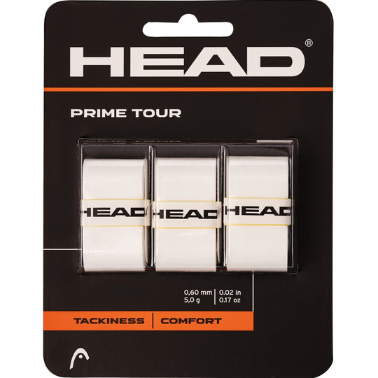 285621-WH Head Prime Tour Tennis Racquet Overgrip 3-Pack (White)