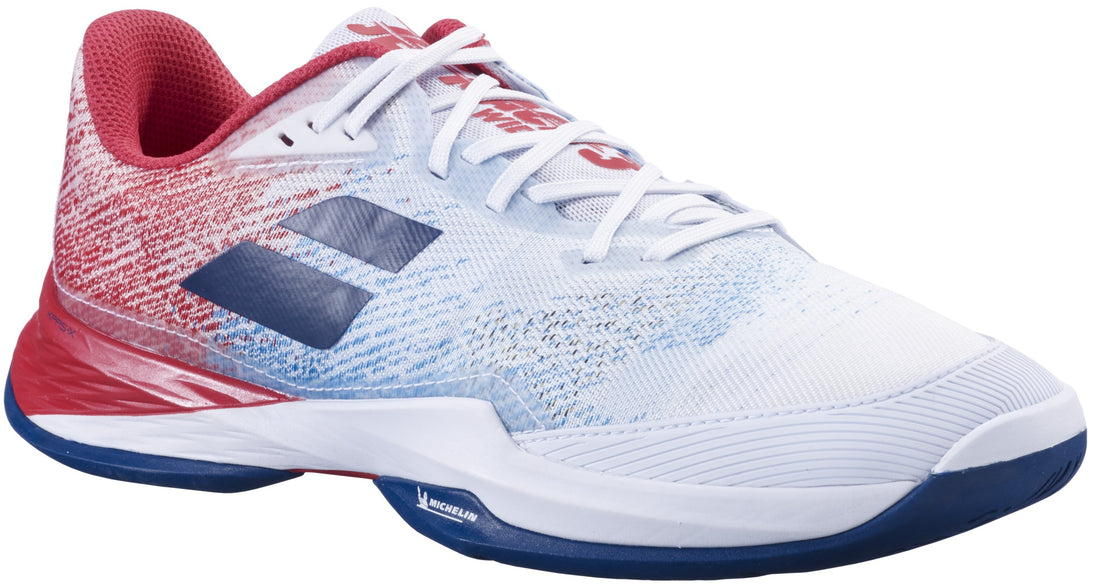 30S24846-1005 Babolat Men's Jet Mach 3 Wide All Court Tennis Shoes (White/Estate Blue)