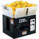 Ball machine filled with yellow tennis balls, shown on a white background. 
