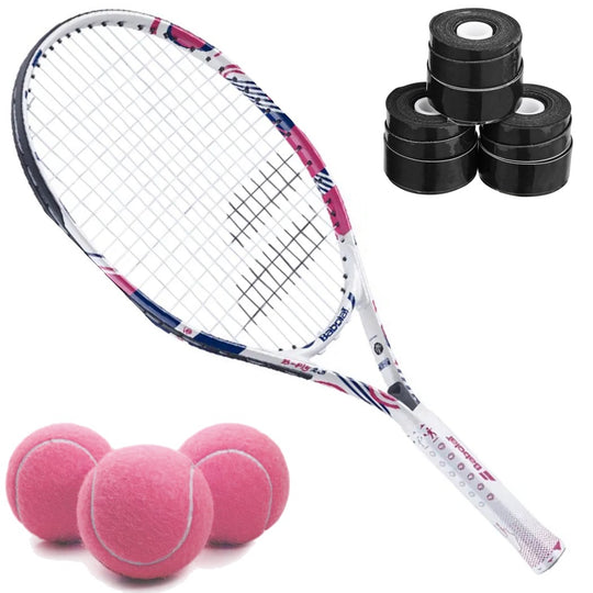 BFly-Black-OG Babolat B’Fly Junior Tennis Racquet + 3 Black Overgrips + 3 Pink Tennis Balls