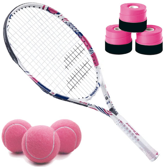 BFly-Pink-OG Babolat B’Fly Junior Tennis Racquet + 3 Pink Overgrips + 3 Pink Tennis Balls