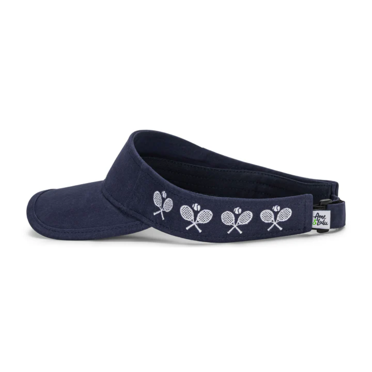 CCV376_Ame_Lulu_Womens_Country_Club_Tennis_Visor_Navy_With_Crossed_Racquets