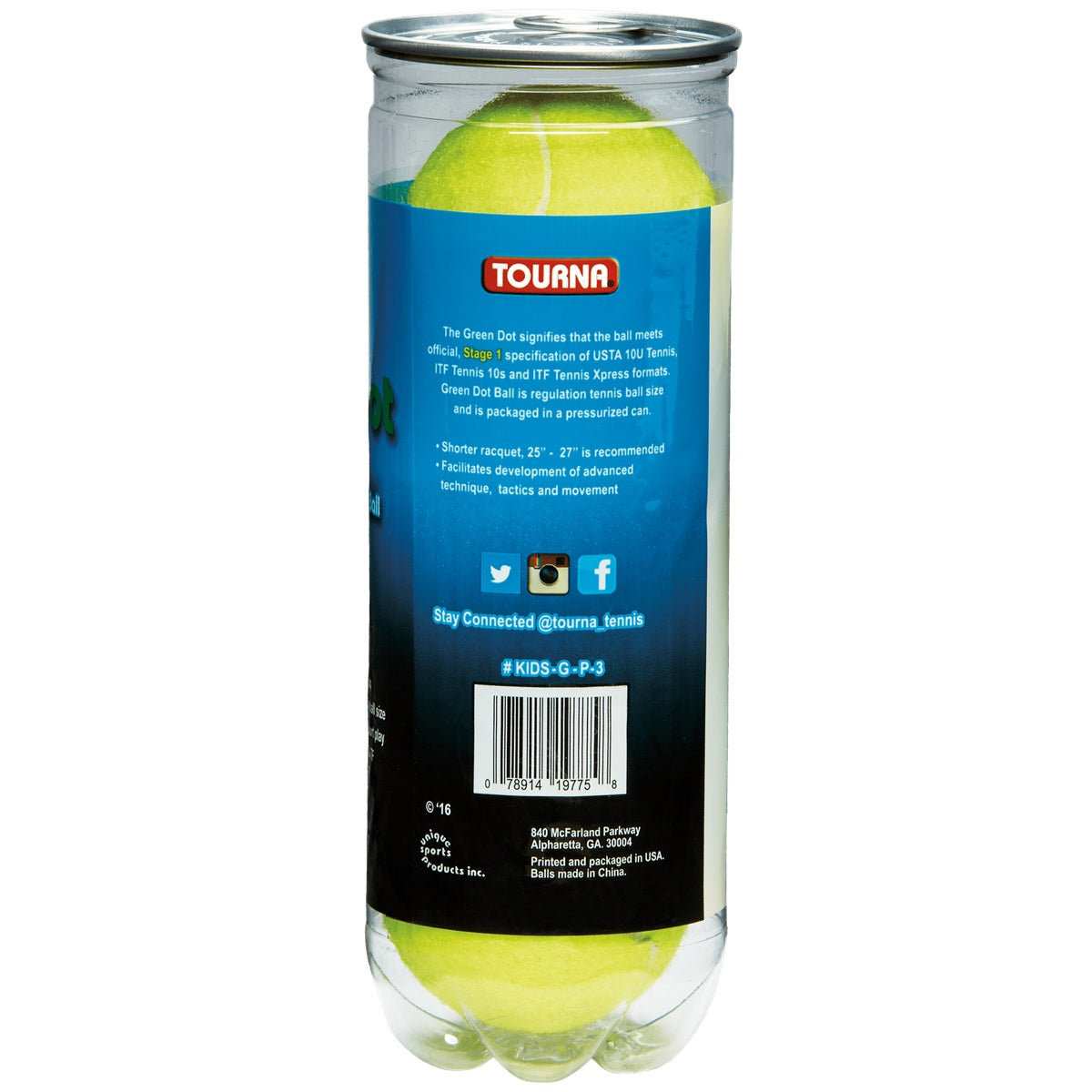 KIDS-G-P-3-12 Tourna Youth Green Dot Tennis Balls - Cans (36 Balls)