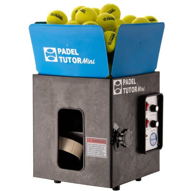 Padel Tutor Mini machine with yellow balls on a white background