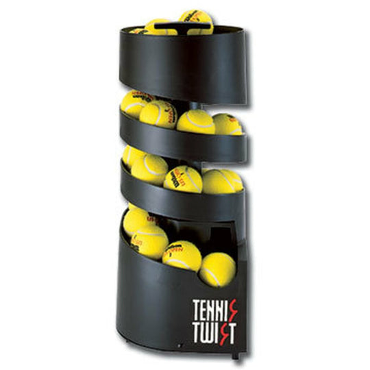 A black tennis machine against a plain white background.