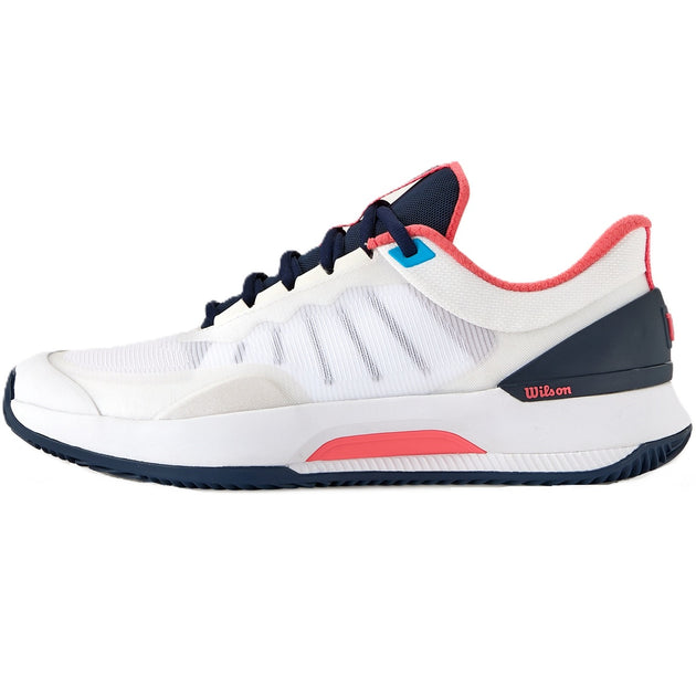 WRS335940U Wilson Women's Intrigue Tour Clay Tennis Shoes (White/Navy Blazer/Dubarry)