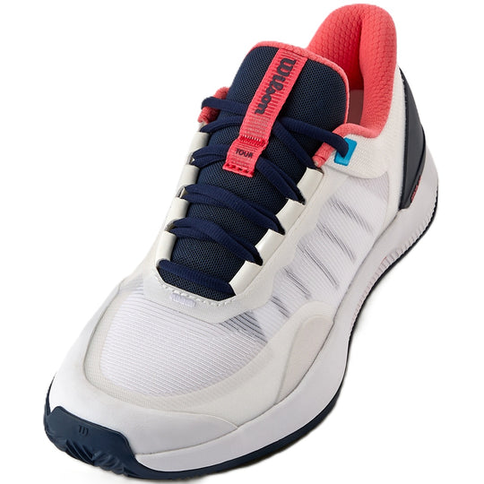 WRS335940U Wilson Women's Intrigue Tour Clay Tennis Shoes (White/Navy Blazer/Dubarry)