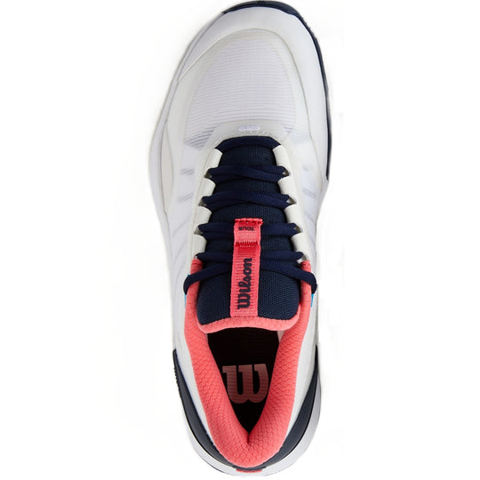 WRS335940U Wilson Women's Intrigue Tour Clay Tennis Shoes (White/Navy Blazer/Dubarry)