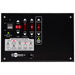 Control panel with various buttons and indicators on a black background