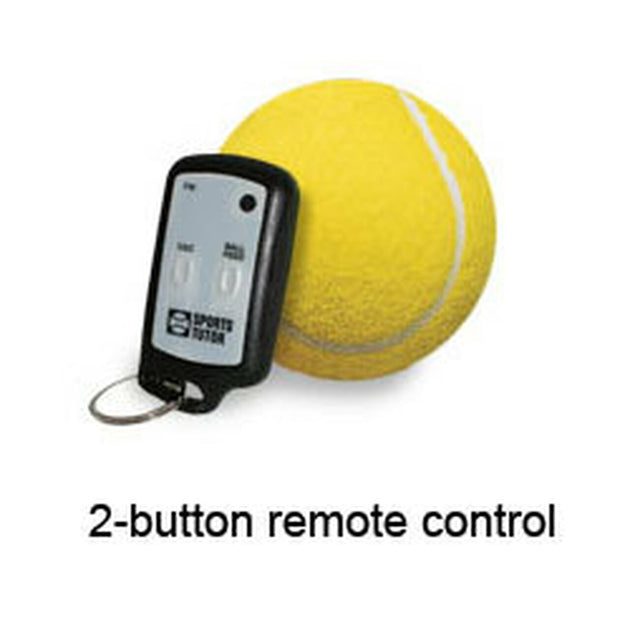 Yellow tennis ball with a 2-button remote control on a white background