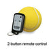 Yellow tennis ball with a 2-button remote control on a white background