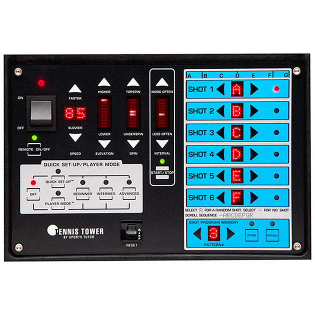 Control panel with digital display and buttons on a white background