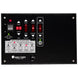 Control panel for a tennis machine with various buttons and indicators on a black background