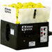 Ball machine with tennis balls in a container on a white background
