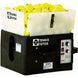 Ball machine with tennis balls in a container on a white background
