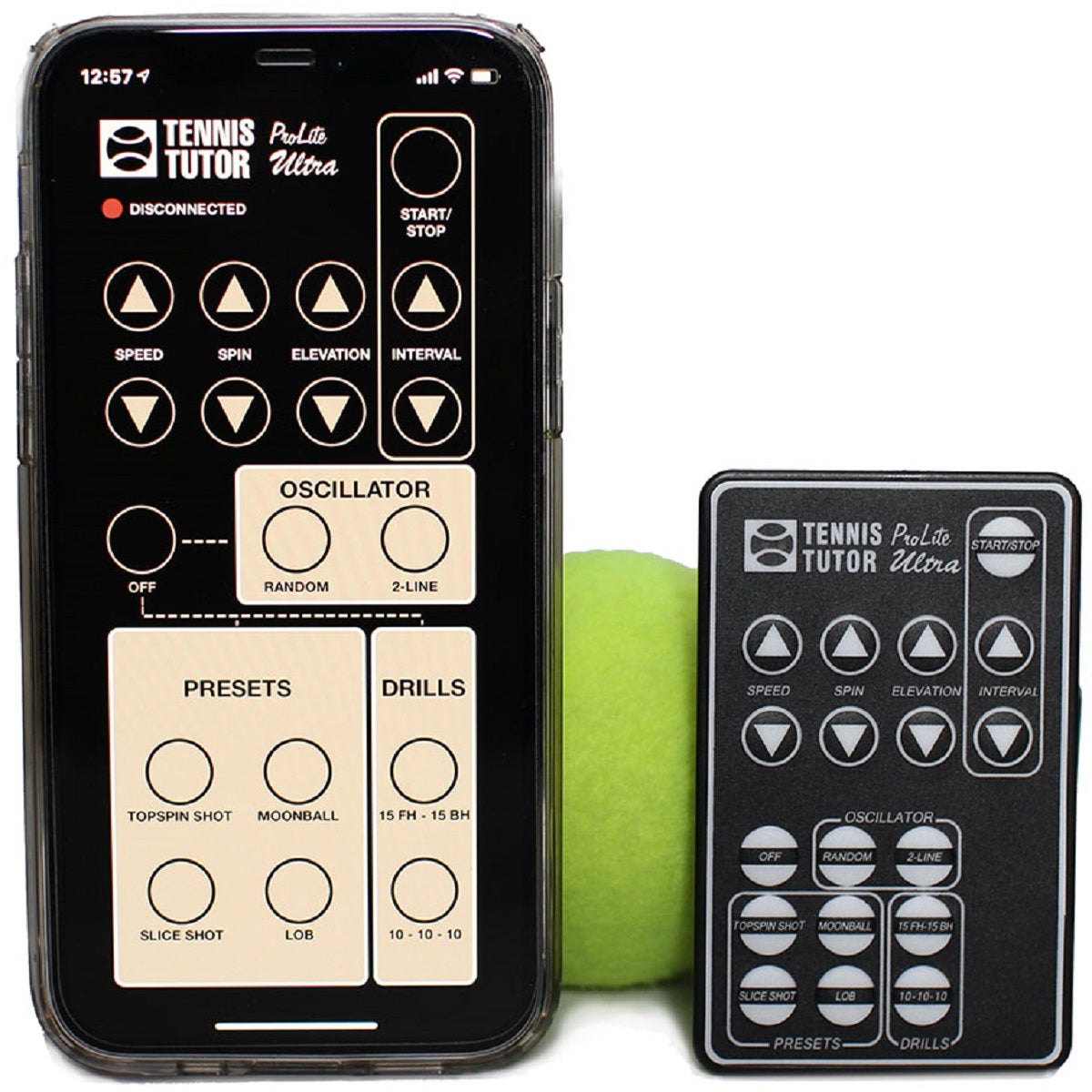 Phone case with remote control design and tennis ball on a white background