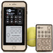 Phone with remote control app interface, tennis ball, and remote control on a white background