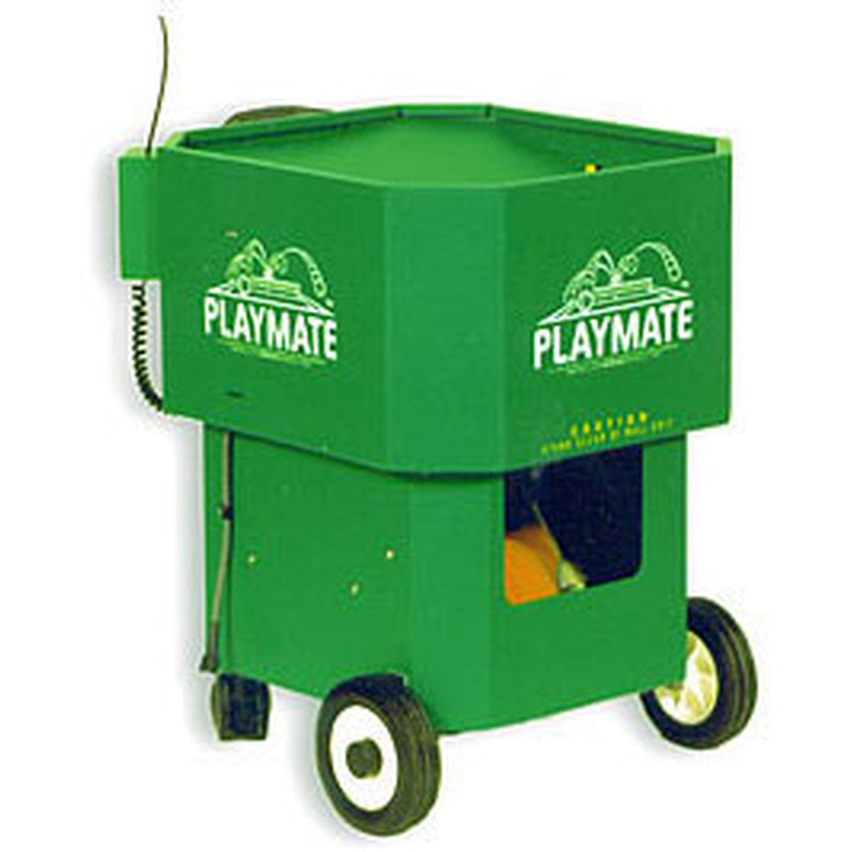 Green playmate ball machine on a white background